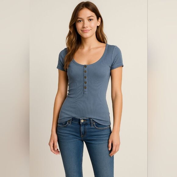 AE Henley Top S/P Long Fit 2010s Bella Swan Elena Gilbert Hermione Y2K Ribbed - Picture 1 of 8